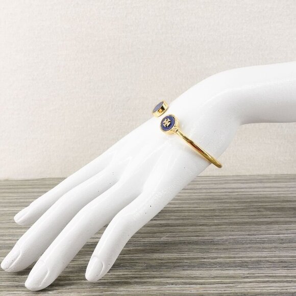 Tory Burch Kira Mother of Pearl Logo Cuff Bracelet Blue OS - Picture 6 of 14